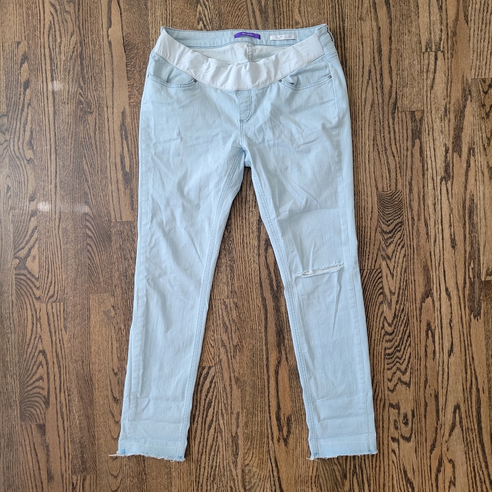 EUC Seraphine Size 10 Maternity Under Bump Ripped Skinny Jeans Light Blue